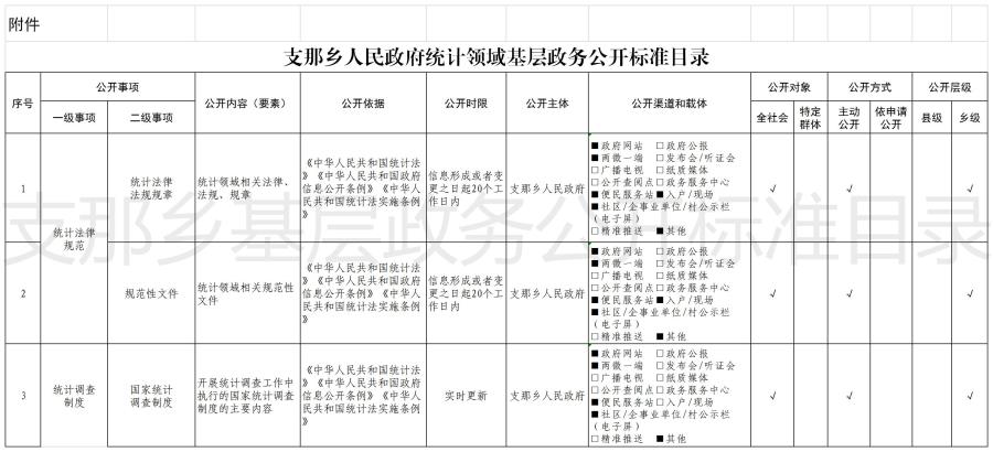 支那乡人民政府统计领域基层政务公开标准目录